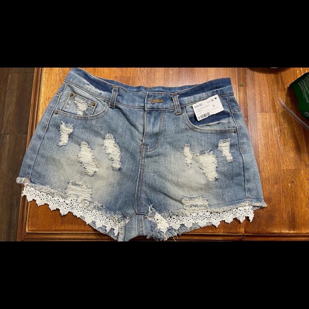 LACE TRIN DENIN SHORT BLUE